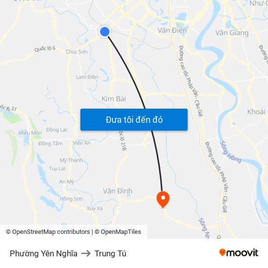Phường Yên Nghĩa to Trung Tú map