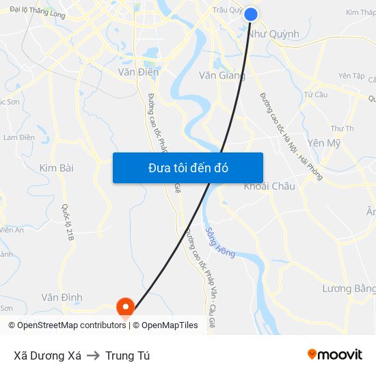 Xã Dương Xá to Trung Tú map