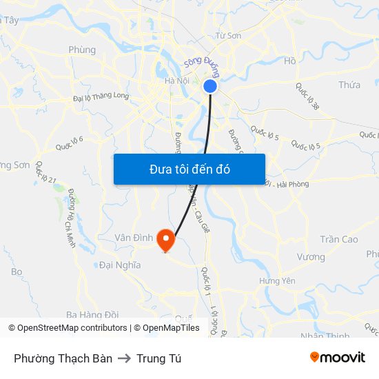 Phường Thạch Bàn to Trung Tú map