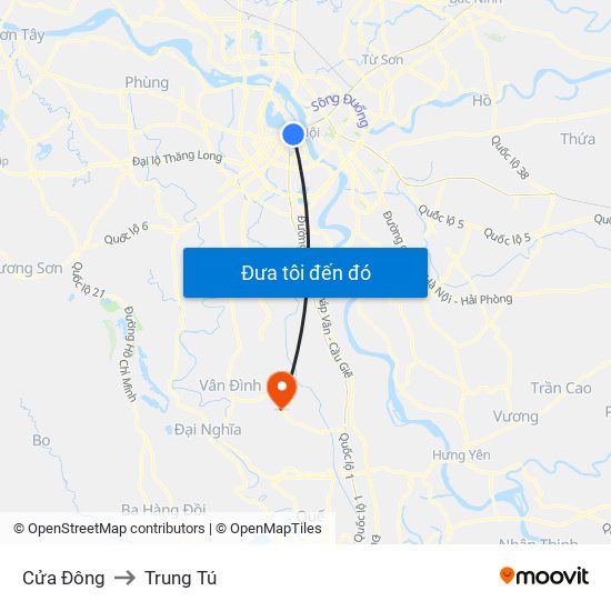 Cửa Đông to Trung Tú map