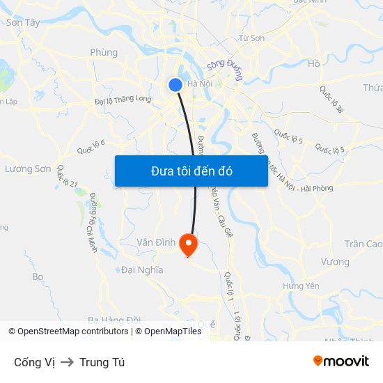 Cống Vị to Trung Tú map