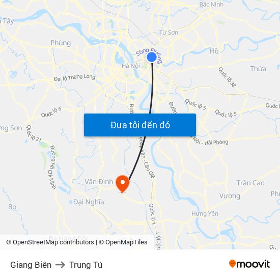 Giang Biên to Trung Tú map