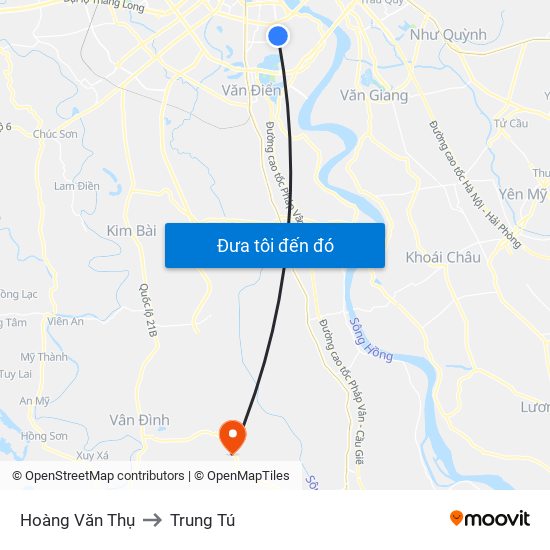 Hoàng Văn Thụ to Trung Tú map