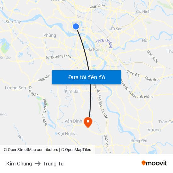 Kim Chung to Trung Tú map