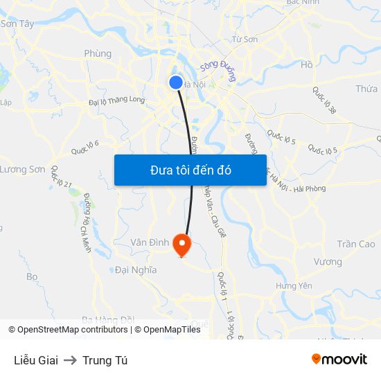 Liễu Giai to Trung Tú map