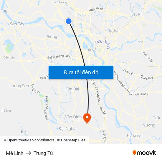 Mê Linh to Trung Tú map