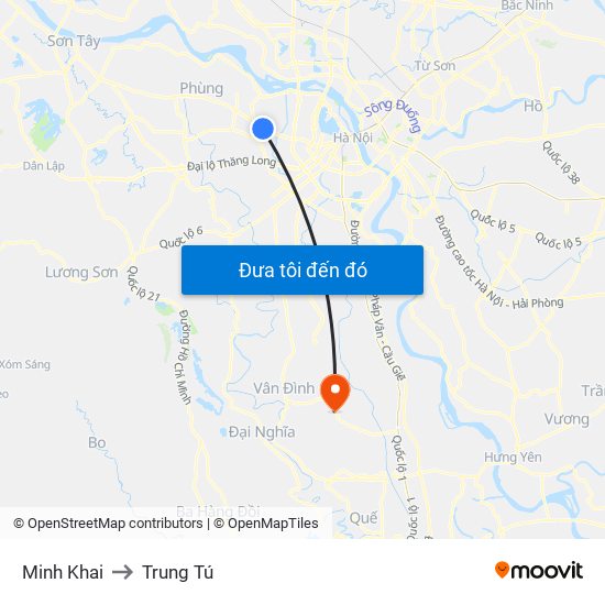 Minh Khai to Trung Tú map