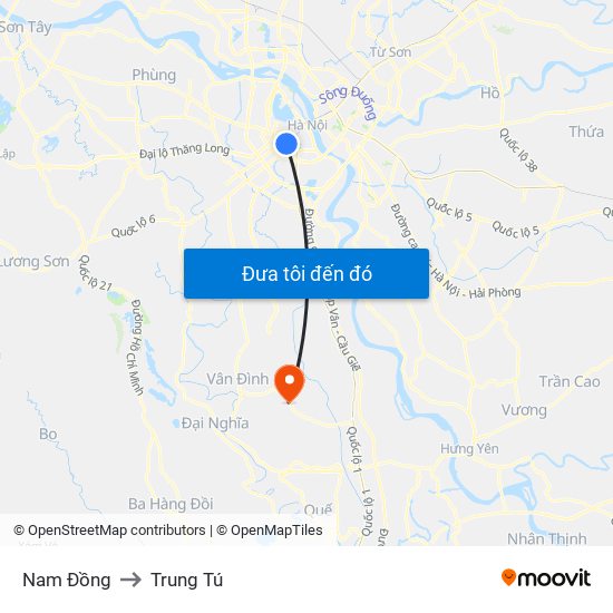 Nam Đồng to Trung Tú map