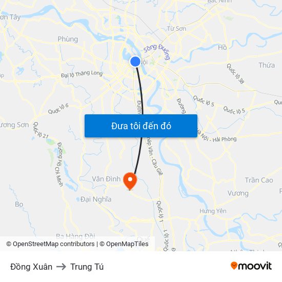 Đồng Xuân to Trung Tú map