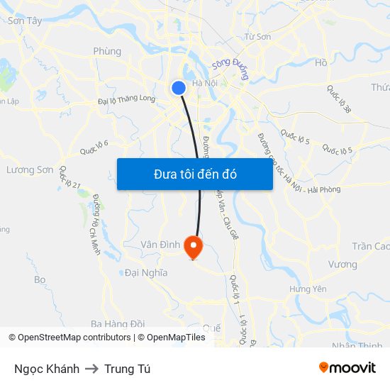 Ngọc Khánh to Trung Tú map