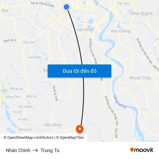 Nhân Chính to Trung Tú map