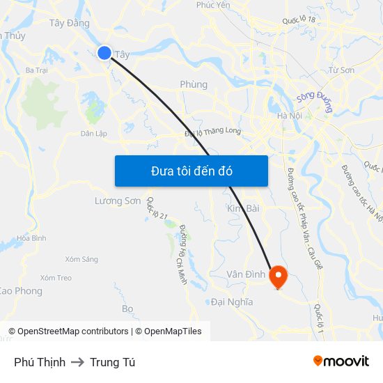 Phú Thịnh to Trung Tú map