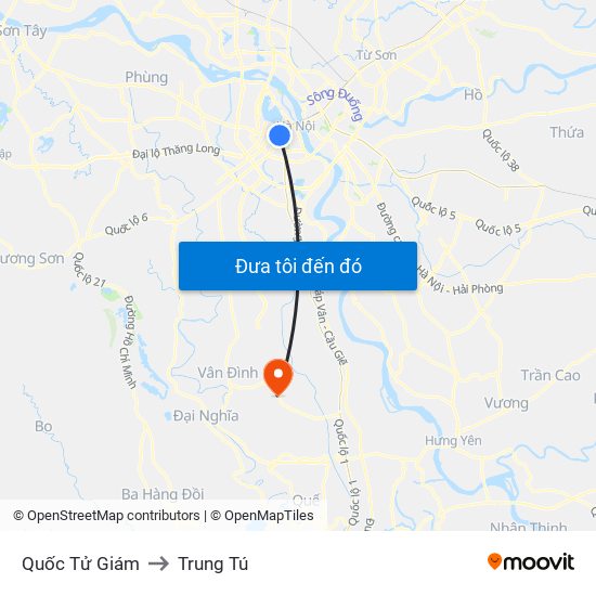 Quốc Tử Giám to Trung Tú map