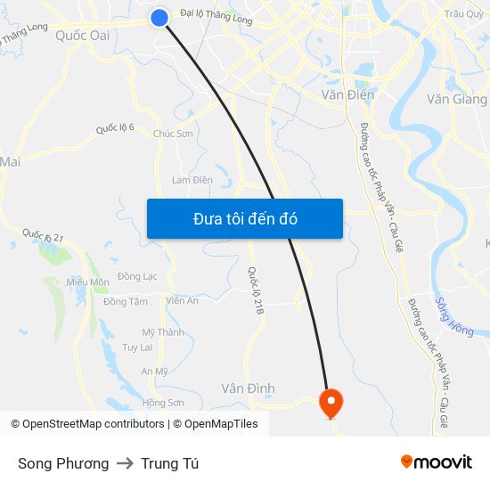 Song Phương to Trung Tú map