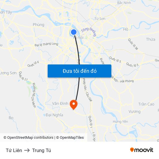 Tứ Liên to Trung Tú map