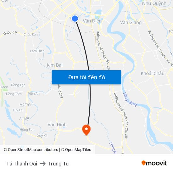 Tả Thanh Oai to Trung Tú map