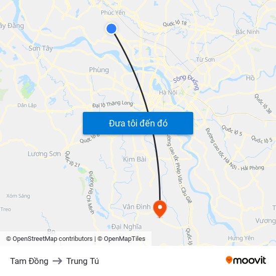 Tam Đồng to Trung Tú map