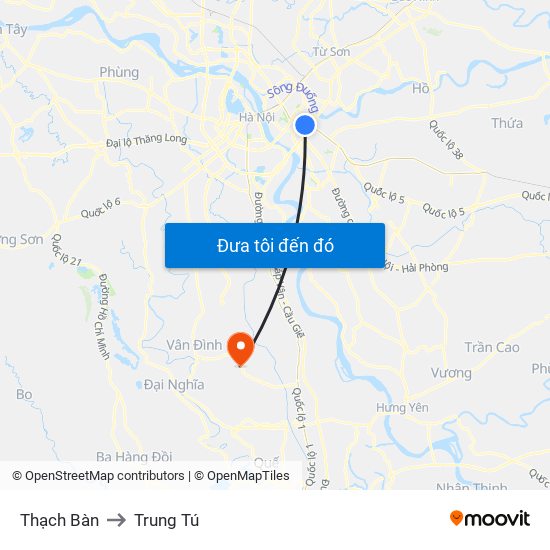 Thạch Bàn to Trung Tú map