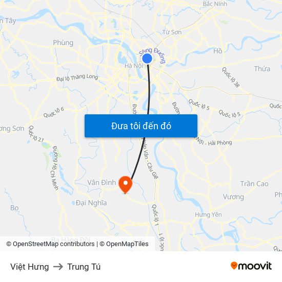 Việt Hưng to Trung Tú map