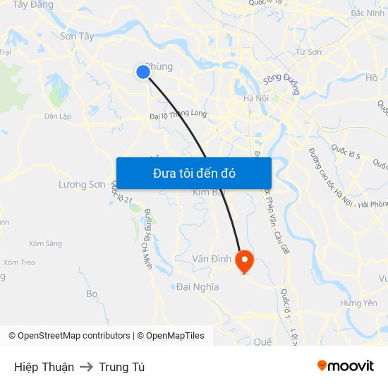 Hiệp Thuận to Trung Tú map
