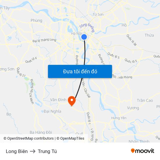 Long Biên to Trung Tú map