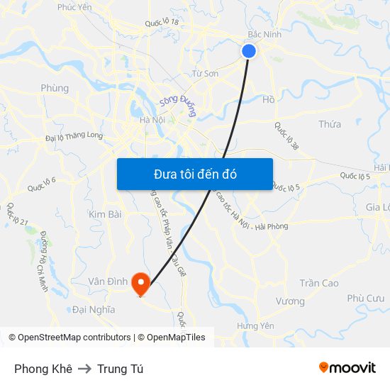 Phong Khê to Trung Tú map