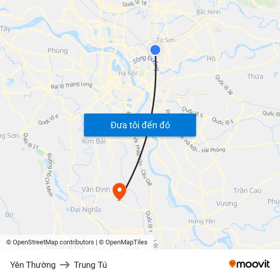 Yên Thường to Trung Tú map