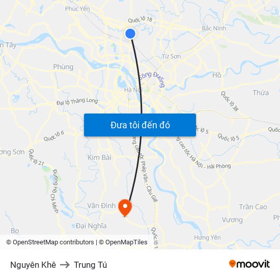 Nguyên Khê to Trung Tú map