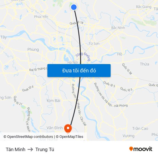 Tân Minh to Trung Tú map