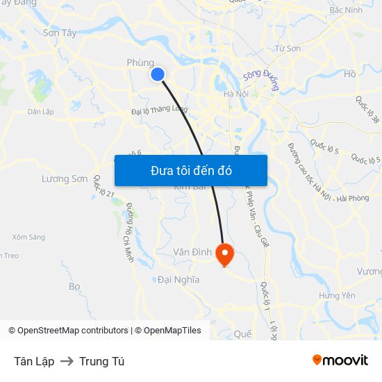 Tân Lập to Trung Tú map