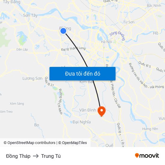 Đồng Tháp to Trung Tú map