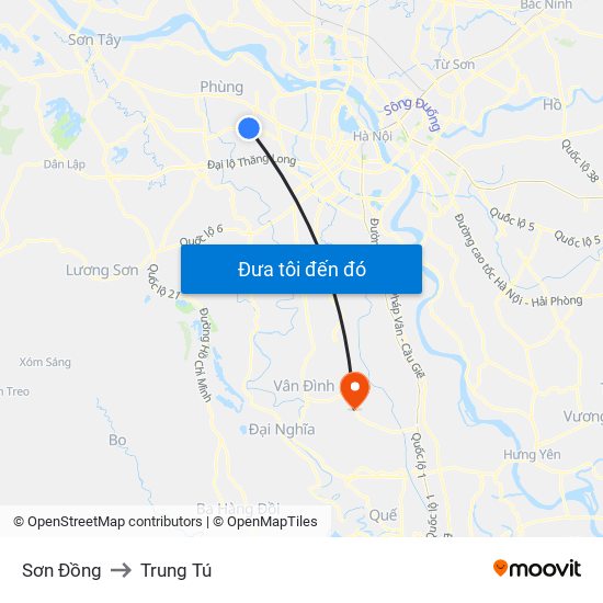 Sơn Đồng to Trung Tú map