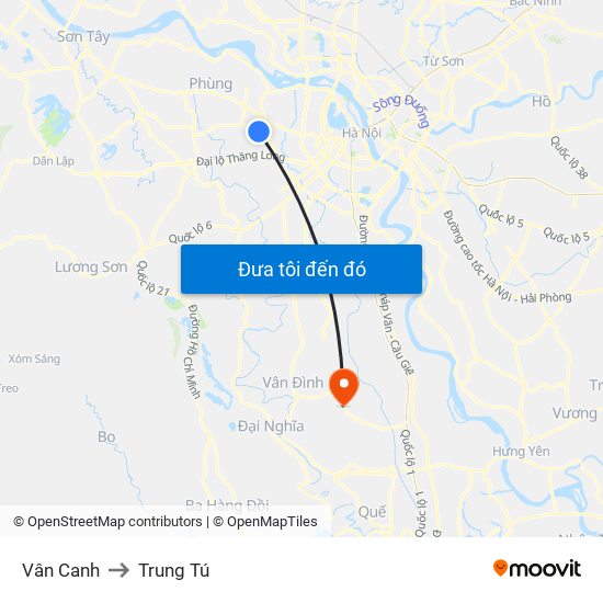 Vân Canh to Trung Tú map