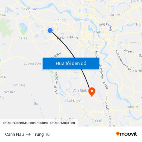 Canh Nậu to Trung Tú map