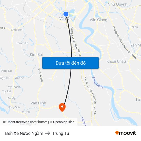 Bến Xe Nước Ngầm to Trung Tú map