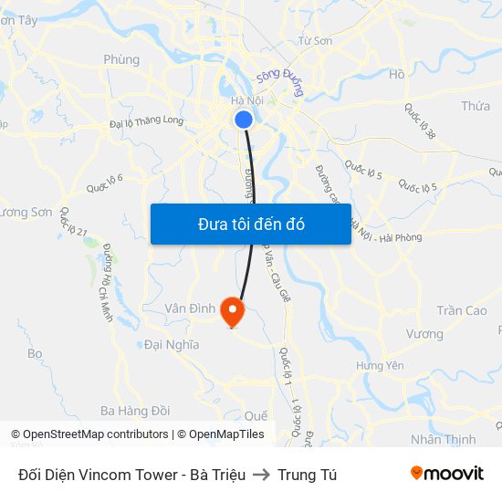 Đối Diện Vincom Tower - Bà Triệu to Trung Tú map