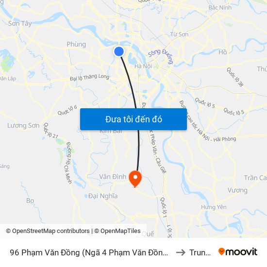 96 Phạm Văn Đồng (Ngã 4 Phạm Văn Đồng - Xuân Đỉnh) to Trung Tú map