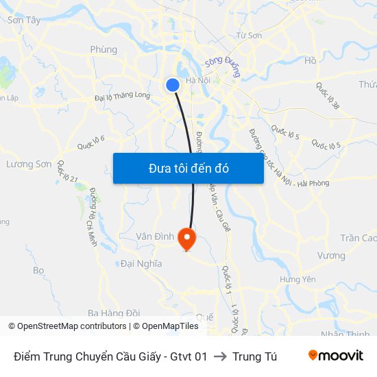 Điểm Trung Chuyển Cầu Giấy - Gtvt 01 to Trung Tú map