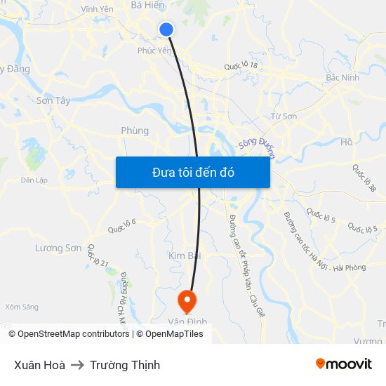 Xuân Hoà to Trường Thịnh map