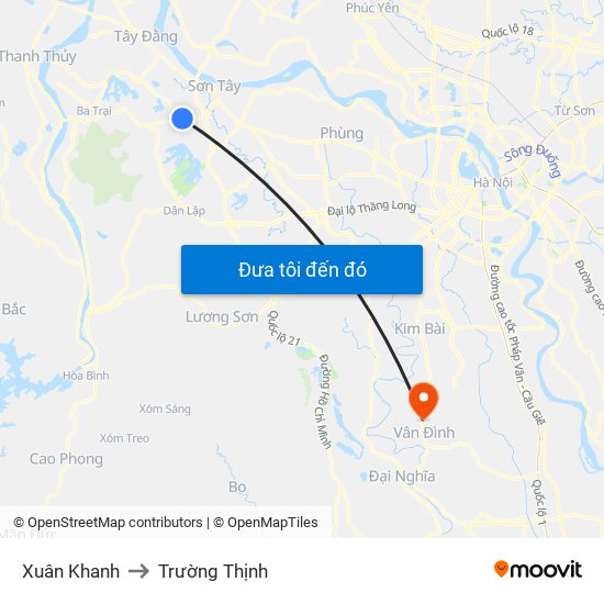 Xuân Khanh to Trường Thịnh map