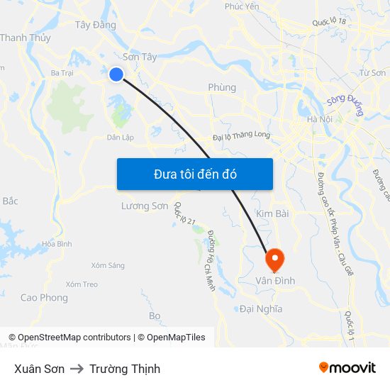 Xuân Sơn to Trường Thịnh map