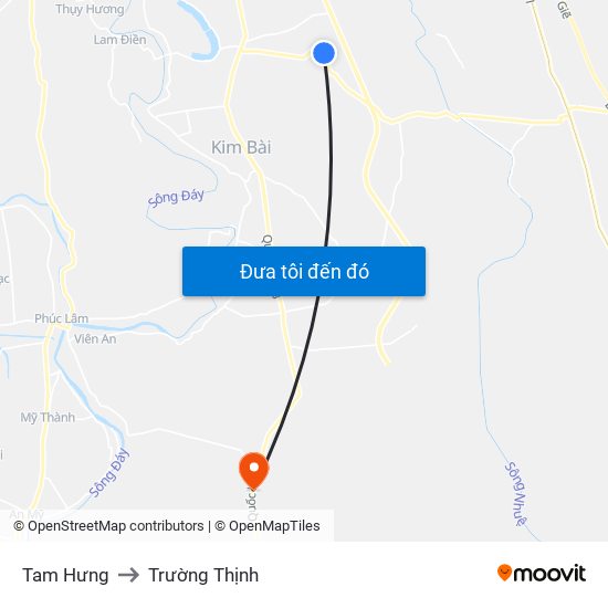 Tam Hưng to Trường Thịnh map