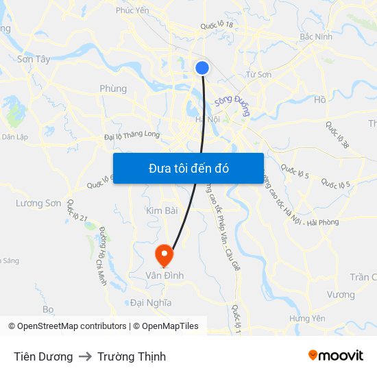 Tiên Dương to Trường Thịnh map