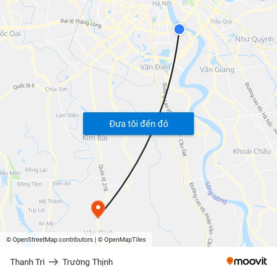 Thanh Trì to Trường Thịnh map