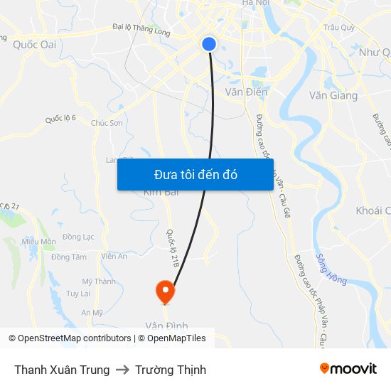 Thanh Xuân Trung to Trường Thịnh map