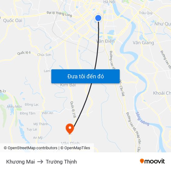 Khương Mai to Trường Thịnh map