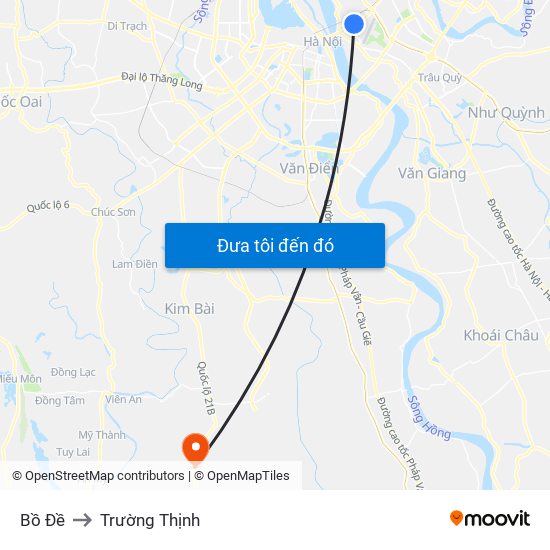 Bồ Đề to Trường Thịnh map