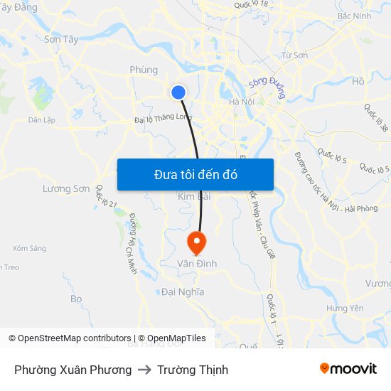 Phường Xuân Phương to Trường Thịnh map