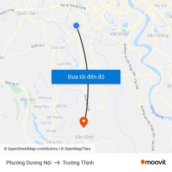 Phường Dương Nội to Trường Thịnh map