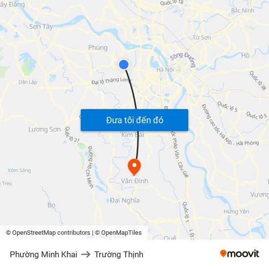 Phường Minh Khai to Trường Thịnh map